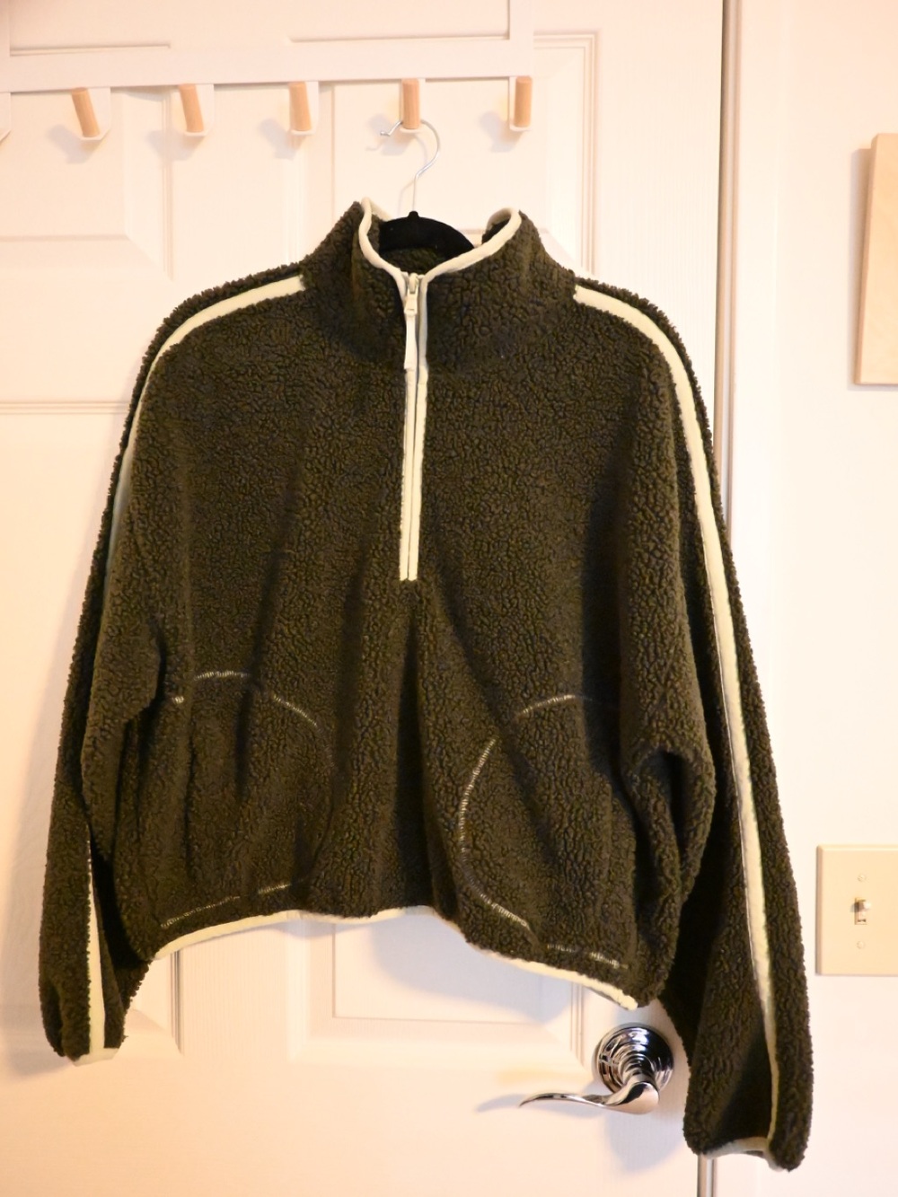 Old Navy Olive Green Sherpa Half-Zip Jacket with Cream Trim